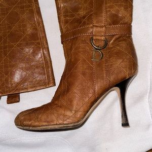 Authentic Christian Dior Camel Leather Knee High Boots SZ 7